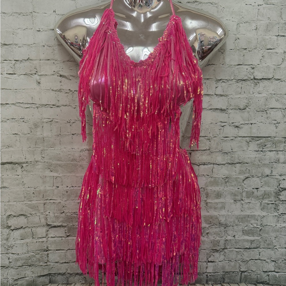 Bear Dance Pink Sequin fringe Romper NEW